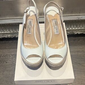 Jimmy Choo Cream Peep Toe Espadrilles